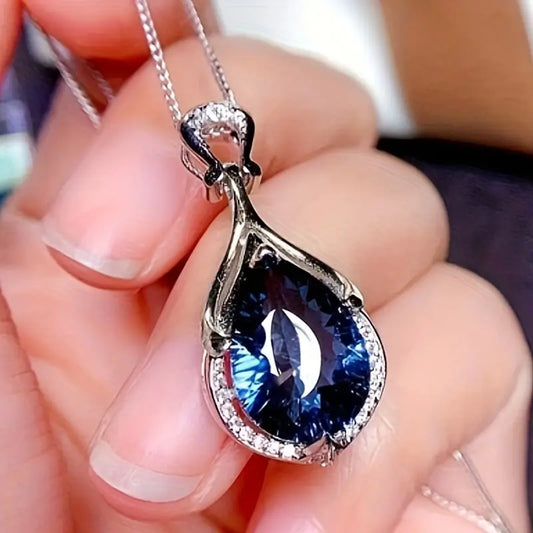 Silver Safir Droppe Halsband