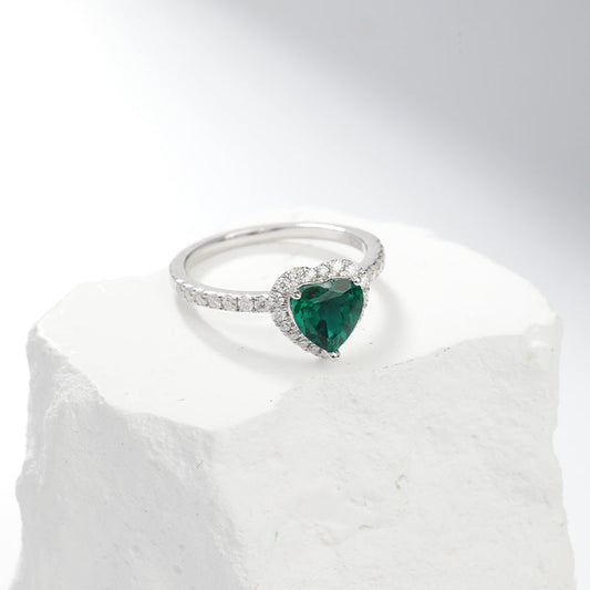 Silver Smaragd Hjärta Halo Ring