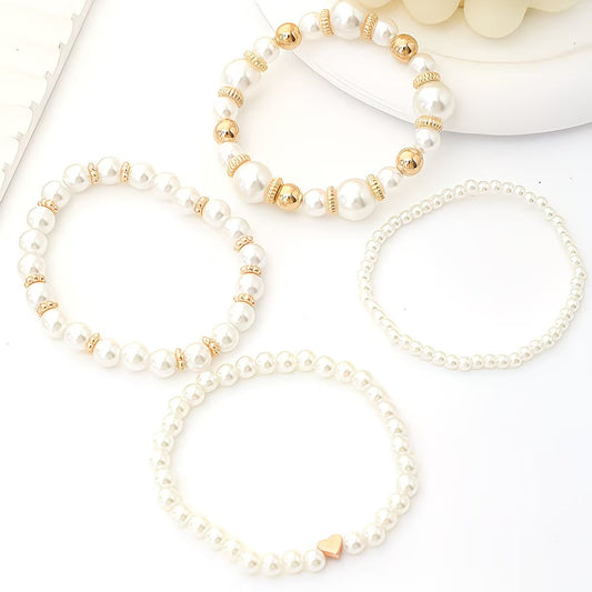 Pärl Stacking Armband Set av 4
