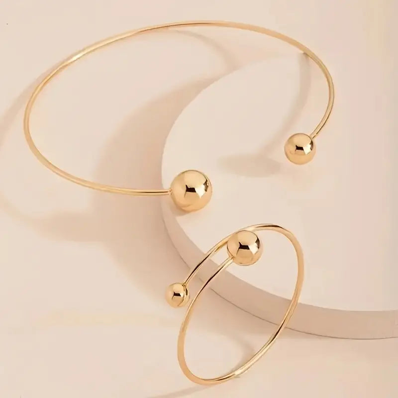 Minimalistisk Glow Collar & Manschettarmband Set | Guld