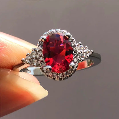 Silver Rubin Halo Ring