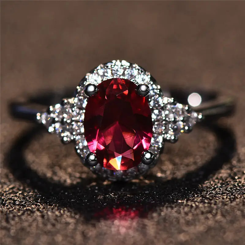 Silver Rubin Halo Ring