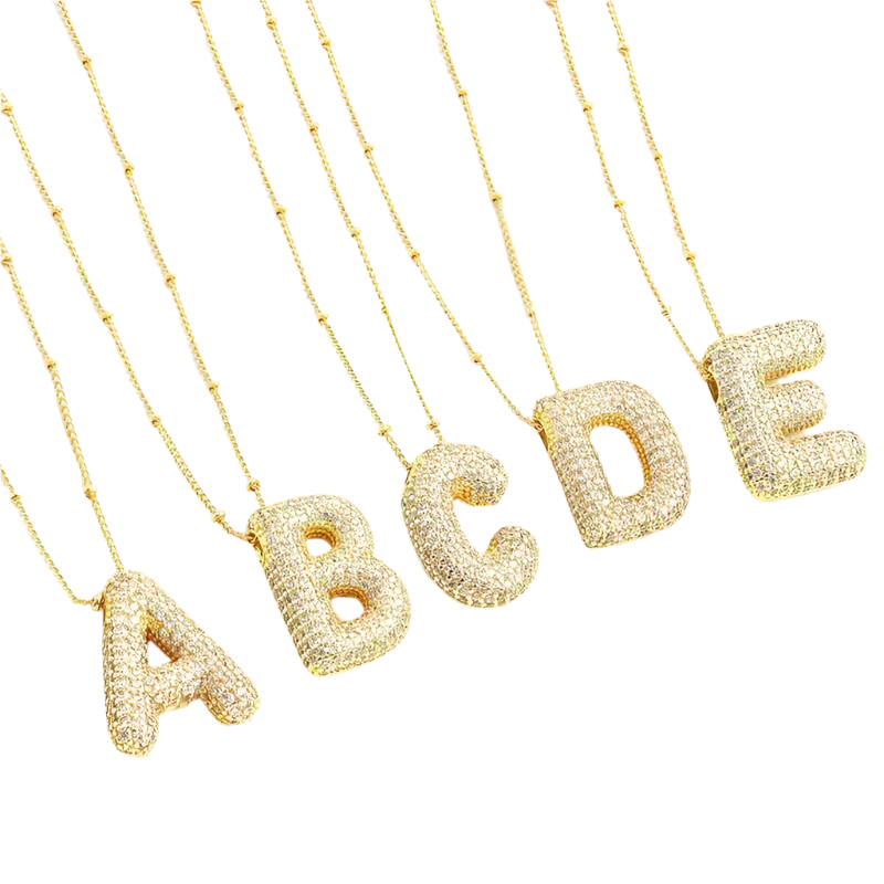 Bubble bokstav initial halsband set | Guld