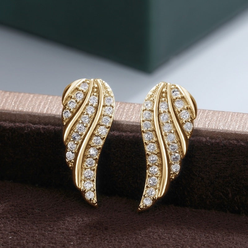 Modern Leaf Pavé Örhängen | Guld