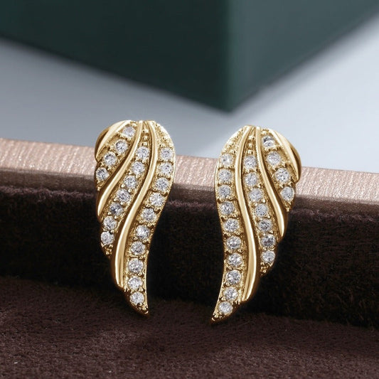 Modern Leaf Pavé Örhängen | Guld