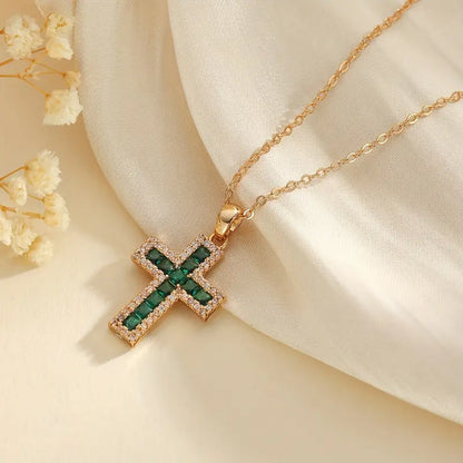 Solene Smaragd Kors Hänghalsband | Guld
