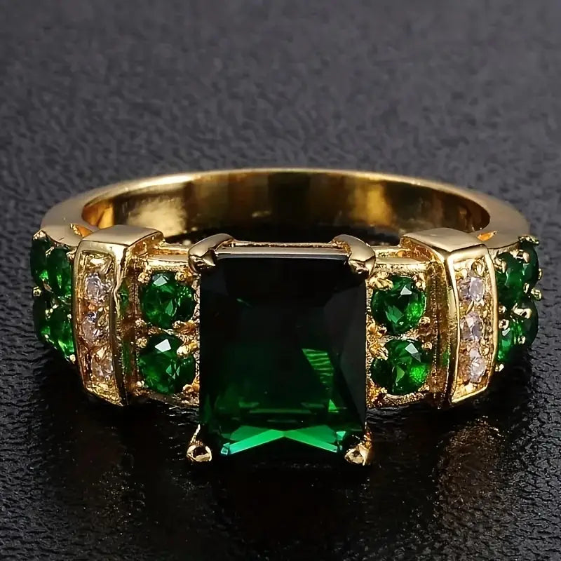 Guld Smaragd Geometrisk Ring