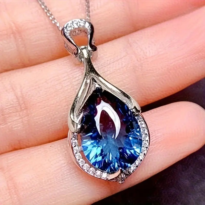 Silver Safir Droppe Halsband