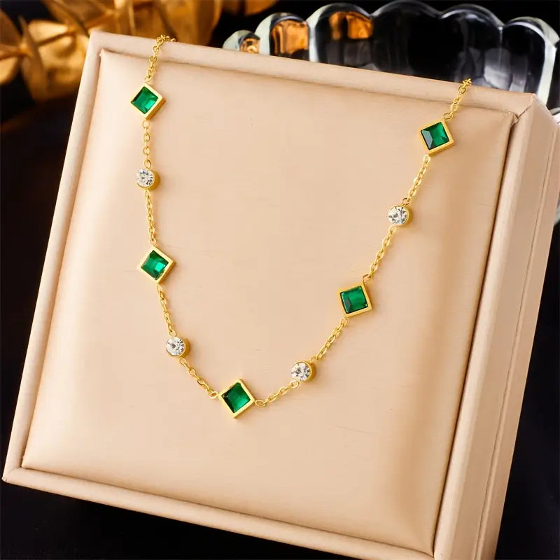 Guld Smaragd Geometrisk Station Halsband