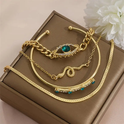 Guld Smaragd Berlockarmband Set