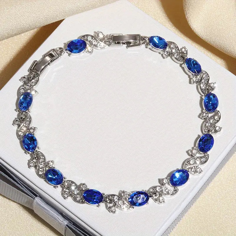 Silver Safir Blommig Länk Armband