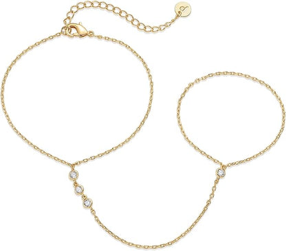 Pärlad Handchain Armband | Guld