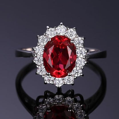 Klassisk Rubin Halo Ring | Vitguld