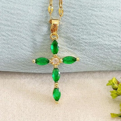 Guld Smaragd Marquise Korshalsband