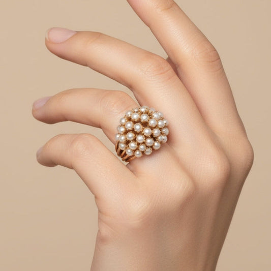 Elegant Inlagd Pärl Guld Ring