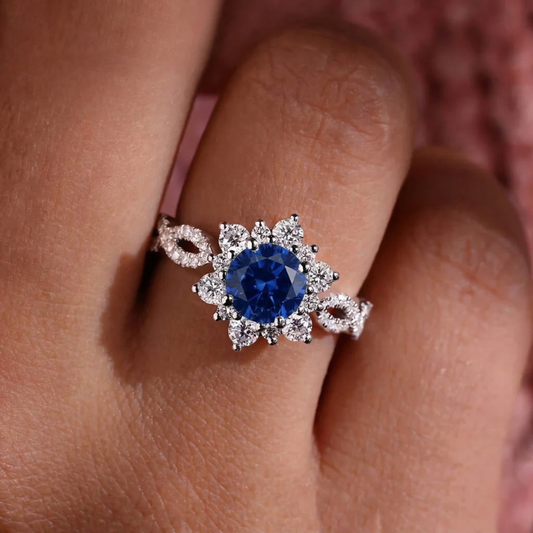 Kristall Safir Blomma Ring | Vitguld