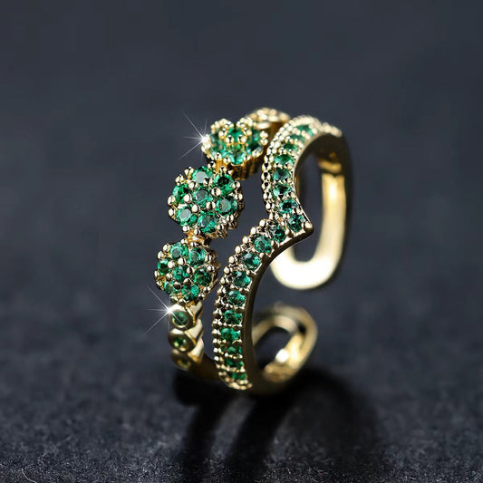 Guld Smaragd Kluster Ring