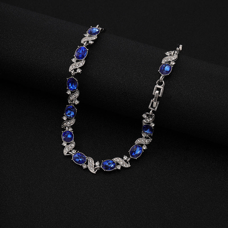 Silver Safir Blommig Länk Armband
