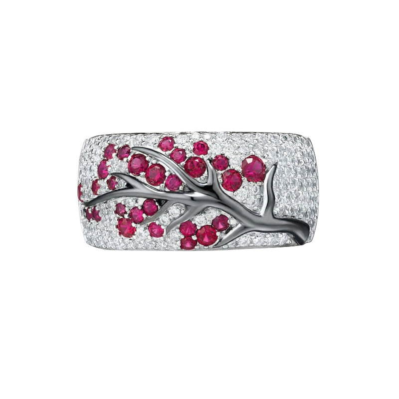 Rubin Blossom Tree Ring | Vitguld