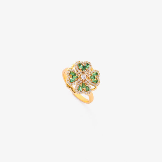 Guld Smaragd Blommig Ring