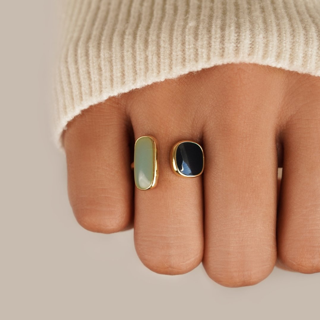 Guld Dual Sten Öppen Ring
