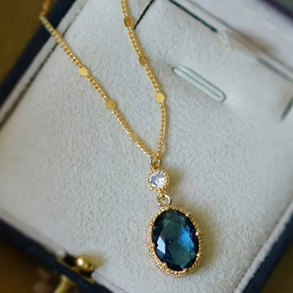Guld Safir Oval Hängande Halsband