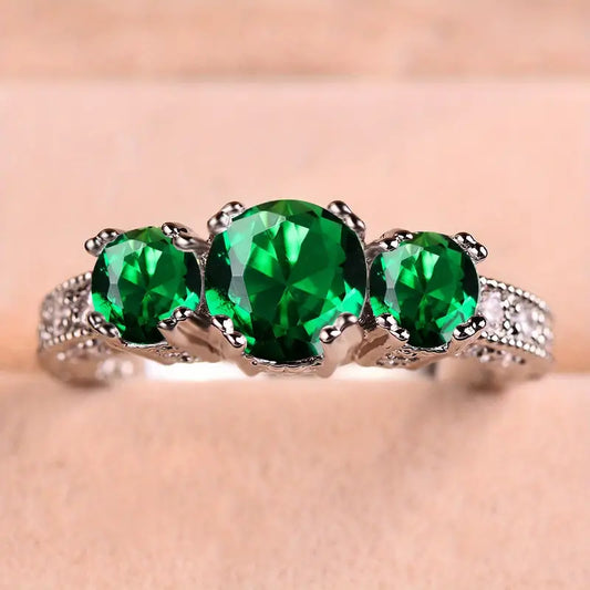 Silver Smaragd Three-Stone Ring