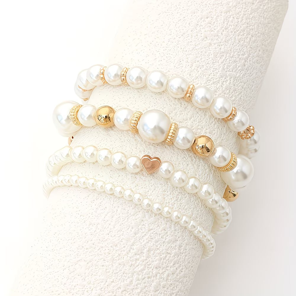 Pärl Stacking Armband Set av 4