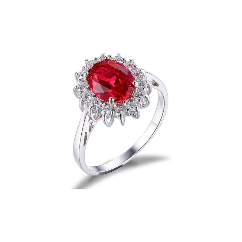 Klassisk Rubin Halo Ring | Vitguld