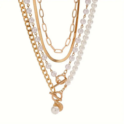 Vintage Pärl & Guld Orm Länkhalsband Set | Guld