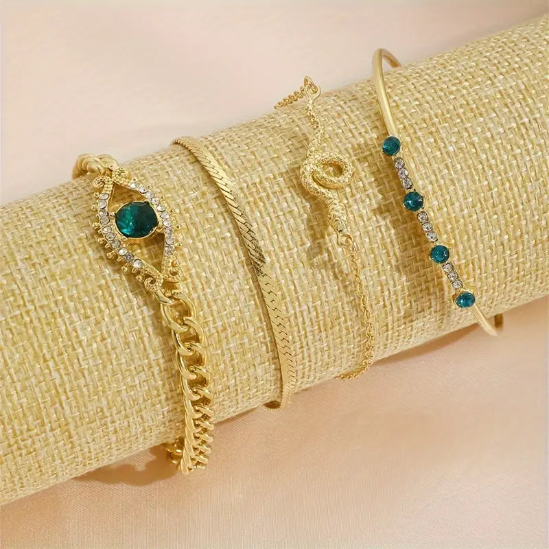 Guld Smaragd Berlockarmband Set
