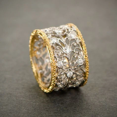 Silver och Guld Ornate Band Ring