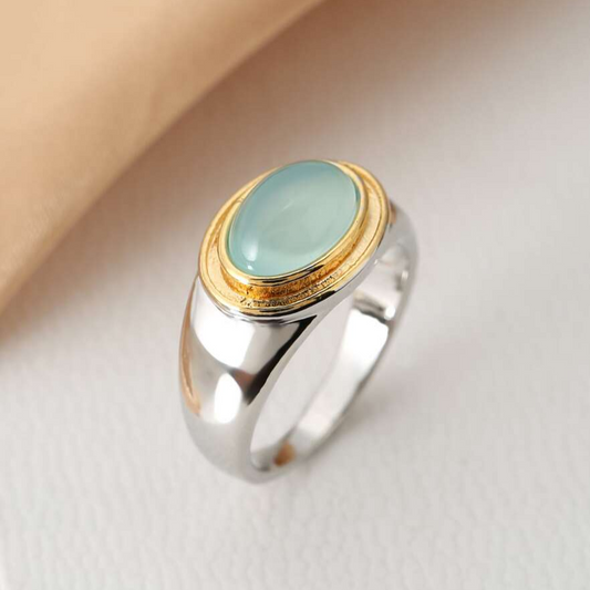 Silver och Guld Bezel Cabochon Ring