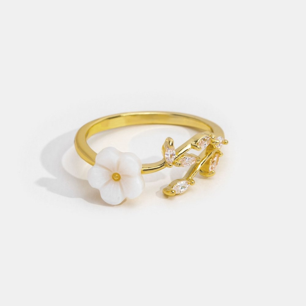 Guld Blommig och Leaf Öppen Ring